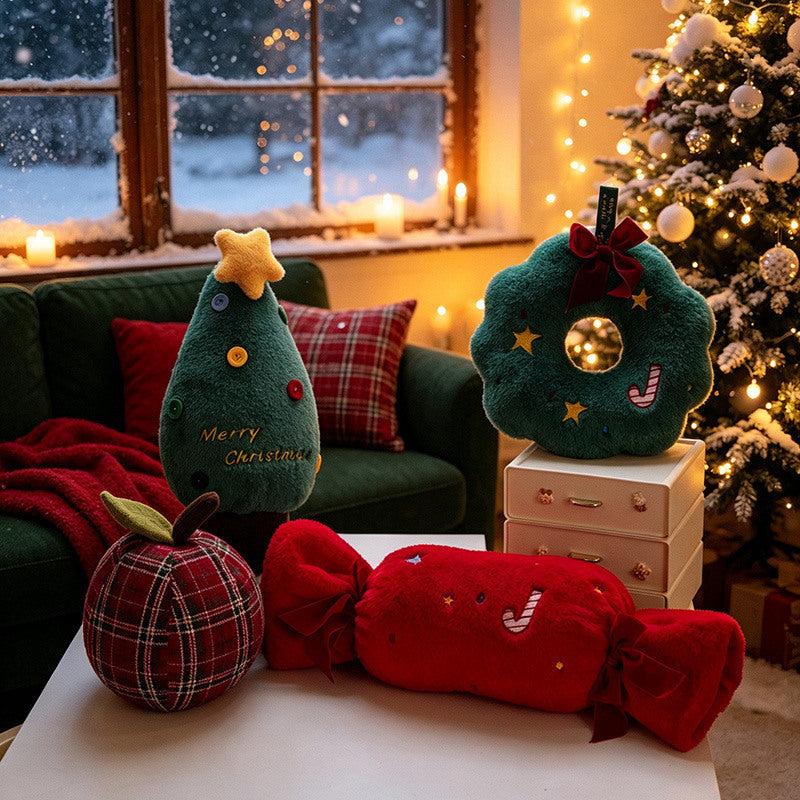 Wholesale Christmas Plush Toys: Christmas Tree & Wreath Ornaments, Realistic Candy & Apple Figures