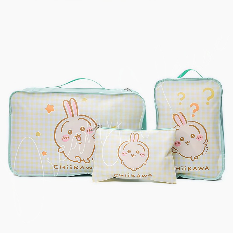 In-Stock Chiikawa 3-Piece Travel Organizer Set: Handheld Luggage Bag, Clothing Sorting Pouches, and Suitcase Organizer Bags