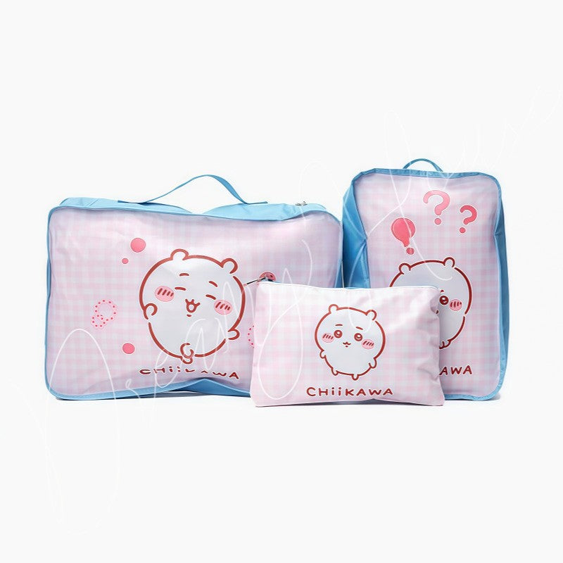 In-Stock Chiikawa 3-Piece Travel Organizer Set: Handheld Luggage Bag, Clothing Sorting Pouches, and Suitcase Organizer Bags