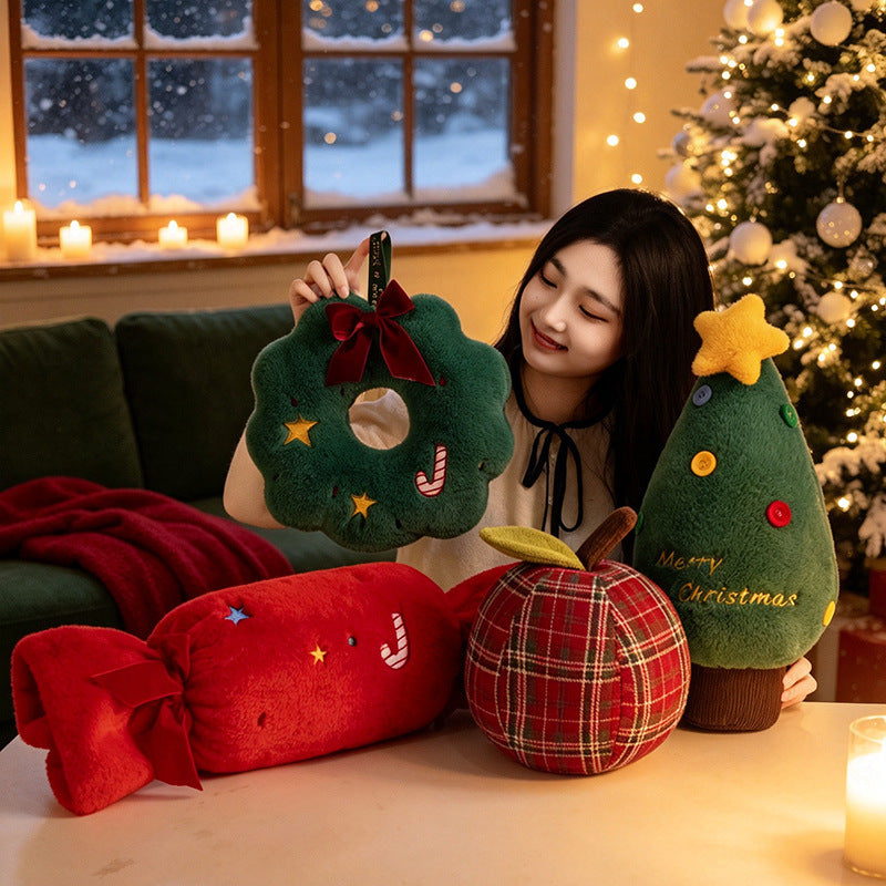 Wholesale Christmas Plush Toys: Christmas Tree & Wreath Ornaments, Realistic Candy & Apple Figures