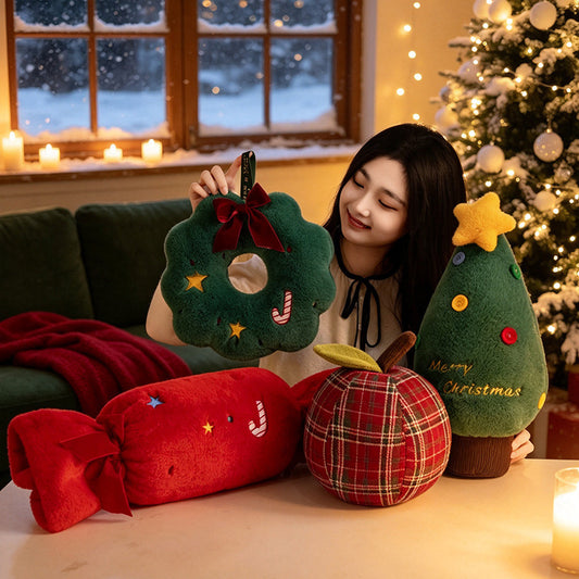Wholesale Christmas Plush Toys: Christmas Tree & Wreath Ornaments, Realistic Candy & Apple Figures