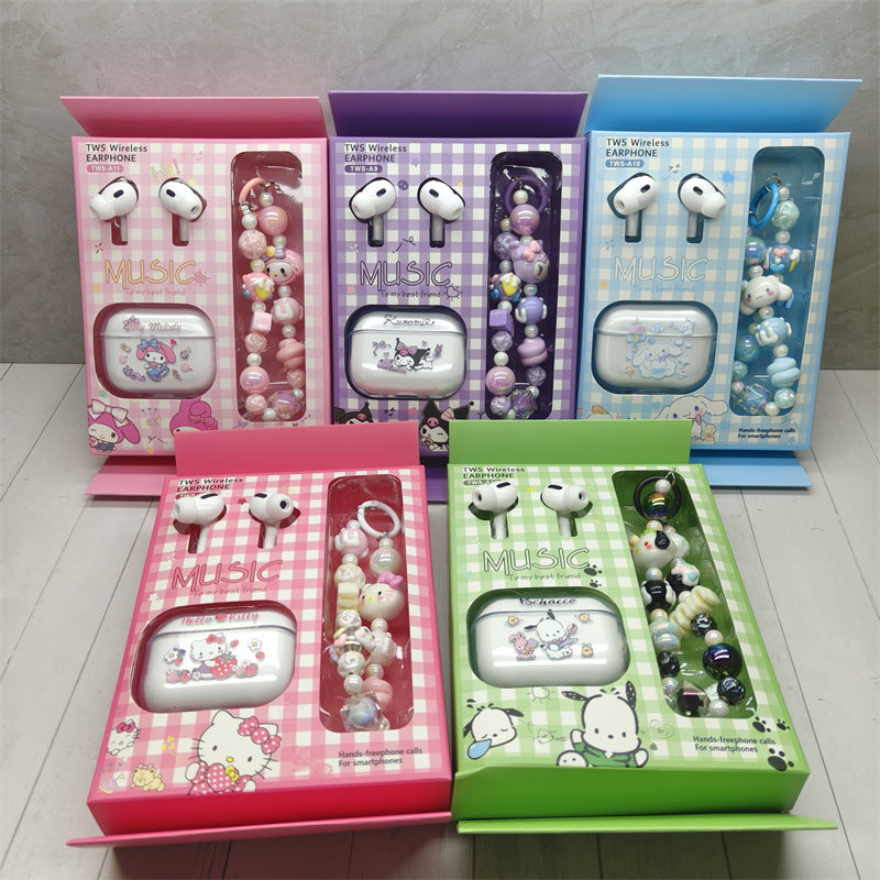 "Cute Pet Family" Wireless Sports Noise-Canceling In-Ear Bluetooth Earbuds – Includes Cartoon Phone Charm/Beaded Chain (Gift Set)