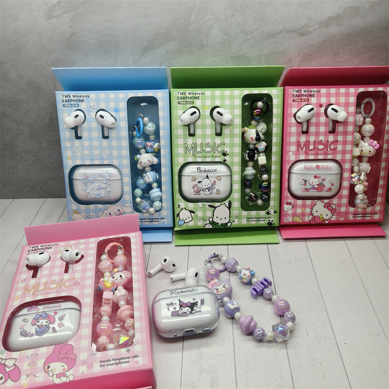 "Cute Pet Family" Wireless Sports Noise-Canceling In-Ear Bluetooth Earbuds – Includes Cartoon Phone Charm/Beaded Chain (Gift Set)