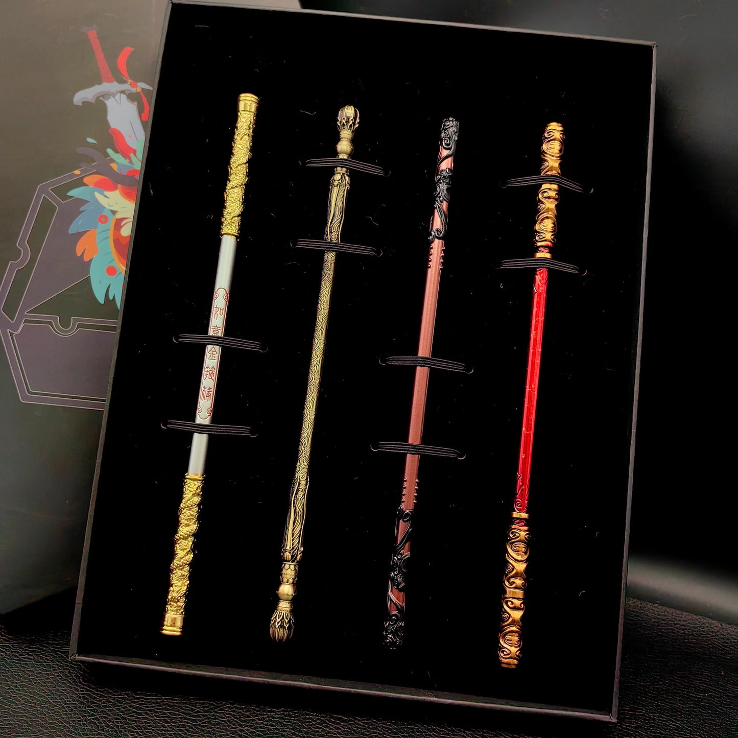 Craftmanship Sun Wukong Ruyi Jingu Bang Golden Cudgel Mini Wukong Staff Sun WuKong Weapon Miniature Four Versions Replica 22CM/8.7"